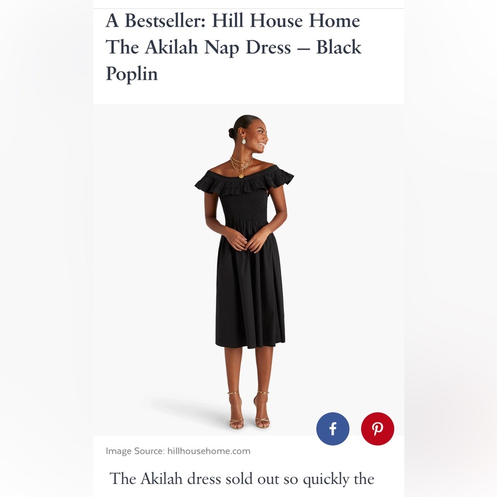 NWT Hill House Akilah Nap Dress in Black Poplin M